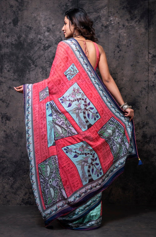 Morchari Georgette Saree With Digital Print - Multicolour - Distacart