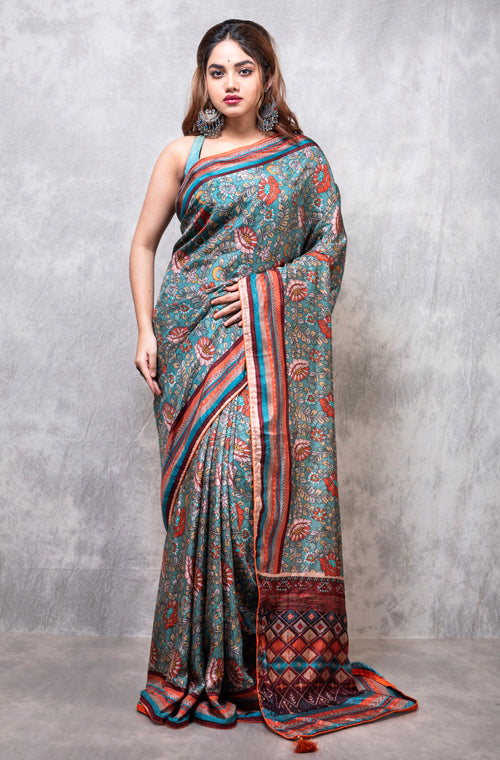Morchari Pure Russian Silk Saree Digital Print - Multicolour - Distacart