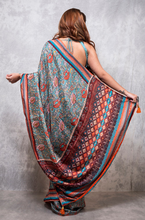 Morchari Pure Russian Silk Saree Digital Print - Multicolour - Distacart