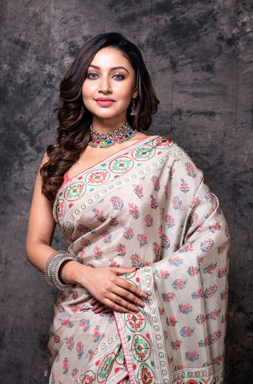 Morchari Pure Russian Silk Saree Digital Print - Multicolour - Distacart