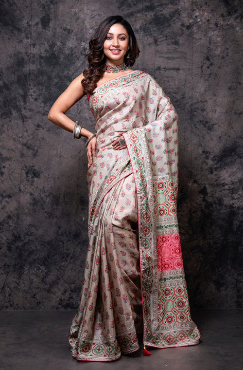 Morchari Pure Russian Silk Saree Digital Print - Multicolour - Distacart