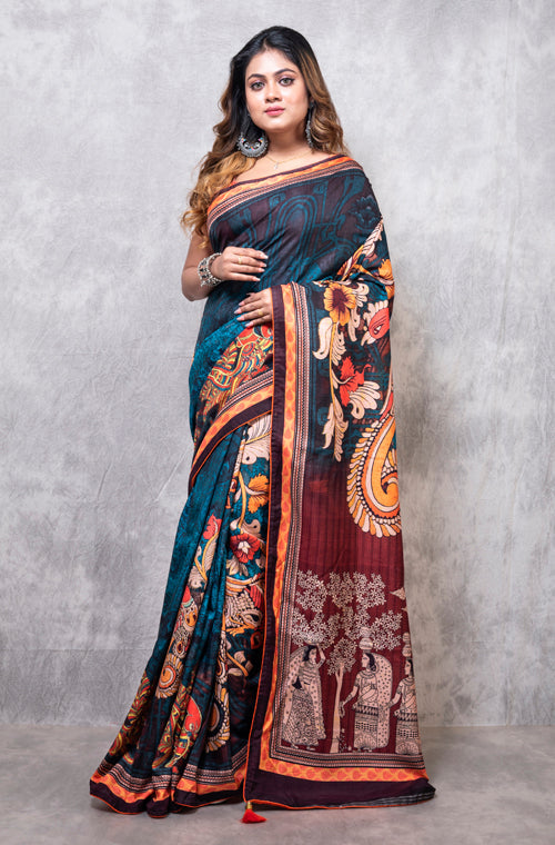 Morchari Pure Dola Silk Saree Digital Print - Multicolour - Distacart