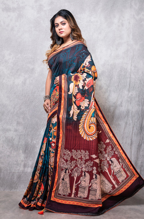 Morchari Pure Dola Silk Saree Digital Print - Multicolour - Distacart