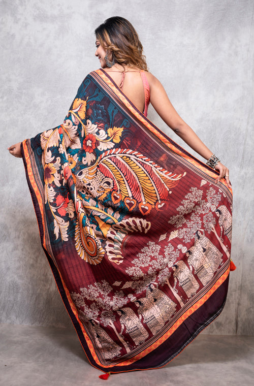 Morchari Pure Dola Silk Saree Digital Print - Multicolour - Distacart