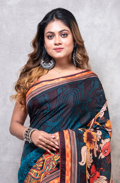 Morchari Pure Dola Silk Saree Digital Print - Multicolour - Distacart