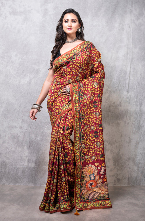 Morchari Pure Dola Silk Saree Digital Print - Multicolour - Distacart