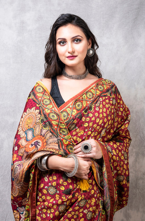 Morchari Pure Dola Silk Saree Digital Print - Multicolour - Distacart
