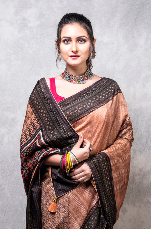 Morchari Pure Dola Silk Saree Digital Print - Multicolour - Distacart
