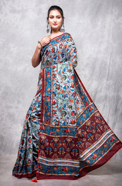 Morchari Pure Dola Silk Saree Digital Print - Multicolour - Distacart