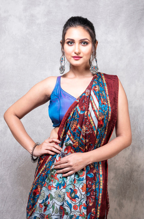 Morchari Pure Dola Silk Saree Digital Print - Multicolour - Distacart