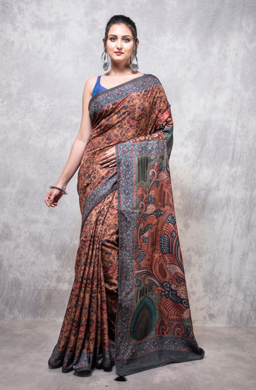 Morchari Pure Dola Silk Saree Digital Print - Multicolour - Distacart