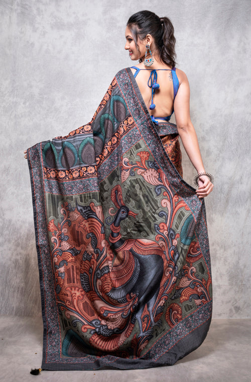 Morchari Pure Dola Silk Saree Digital Print - Multicolour - Distacart