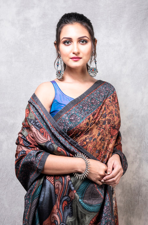 Morchari Pure Dola Silk Saree Digital Print - Multicolour - Distacart