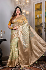 Thumbnail for Morchari Organza Heavy Zari Saree - Green - Distacart
