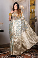 Thumbnail for Morchari Organza Heavy Zari Saree - Light Blue - Distacart