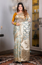Thumbnail for Morchari Organza Heavy Zari Saree - Light Blue - Distacart