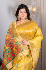 Thumbnail for Morchari Organza Heavy Zari Saree - Yellow - Distacart