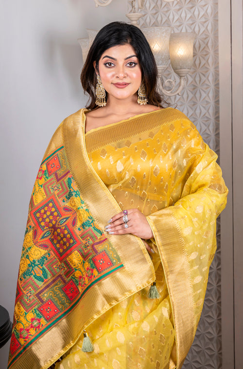 Morchari Organza Heavy Zari Saree - Yellow - Distacart