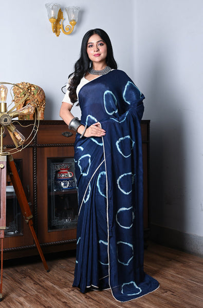 Morchari Chiffon Saree (Tie & Dye) - Blue - Distacart