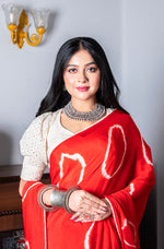 Thumbnail for Morchari Chiffon Saree (Tie & Dye) - Red - Distacart