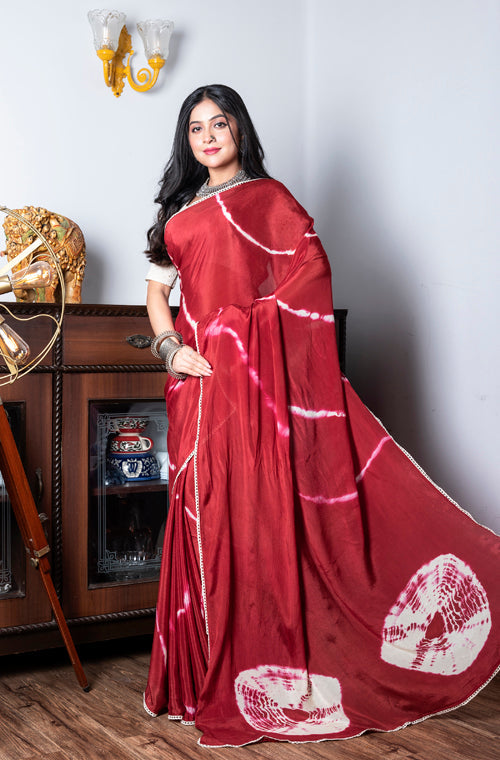 Morchari Chiffon Saree (Tie & Dye) - Maroon - Distacart