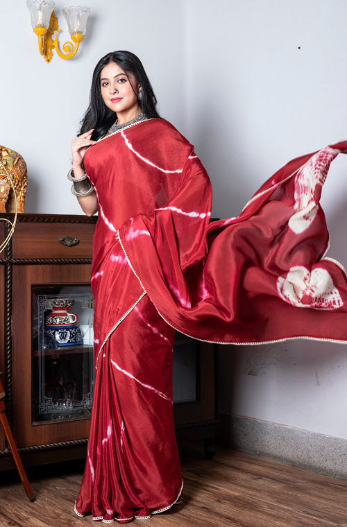 Morchari Chiffon Saree (Tie & Dye) - Maroon - Distacart