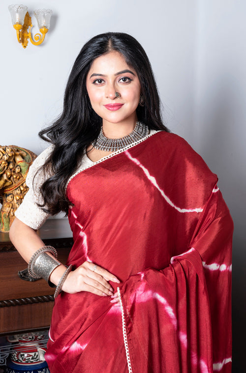 Morchari Chiffon Saree (Tie & Dye) - Maroon - Distacart