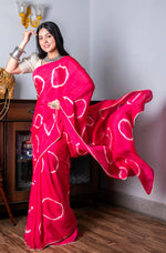 Thumbnail for Morchari Chiffon Saree (Tie & Dye) - Rani - Distacart