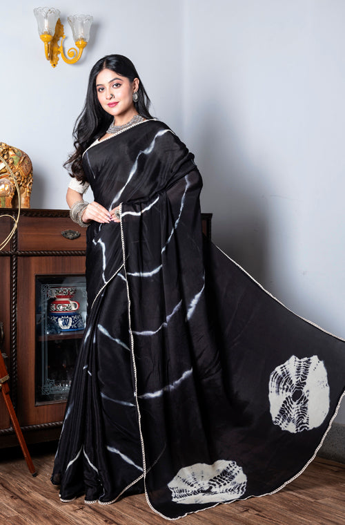 Morchari Chiffon Saree (Tie & Dye) - Black - Distacart