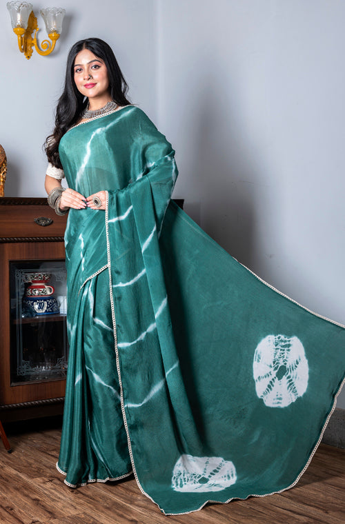 Morchari Chiffon Saree (Tie & Dye) - Green - Distacart
