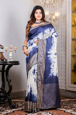 Thumbnail for Morchari Pure Dola Saree (Marble Dye) - Blue - Distacart