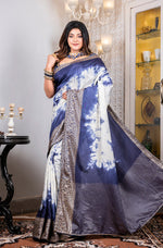 Thumbnail for Morchari Pure Dola Saree (Marble Dye) - Blue - Distacart