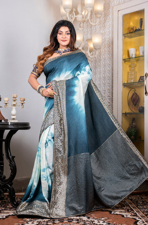 Morchari Pure Dola Saree (Marble Dye) - Grey - Distacart