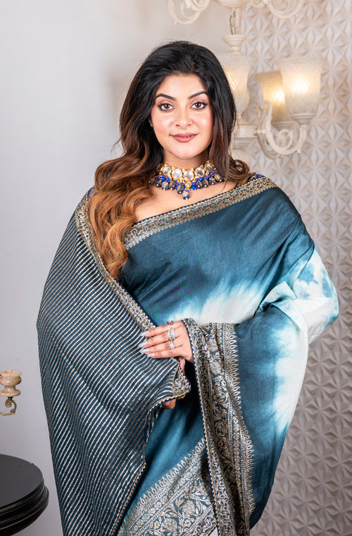 Morchari Pure Dola Saree (Marble Dye) - Grey - Distacart