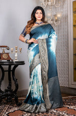 Thumbnail for Morchari Pure Dola Saree (Marble Dye) - Grey - Distacart