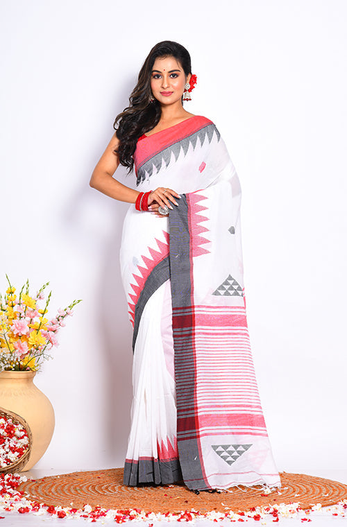 Morchari Cotton Handloom Saree - White - Distacart
