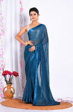 Thumbnail for Morchari Heavy Embroidery Saree - Dark Blue - Distacart