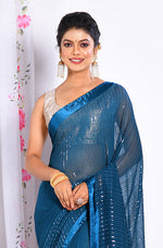 Thumbnail for Morchari Heavy Embroidery Saree - Dark Blue - Distacart