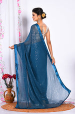 Thumbnail for Morchari Heavy Embroidery Saree - Dark Blue - Distacart