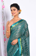 Thumbnail for Morchari Heavy Embroidery Saree - Green - Distacart