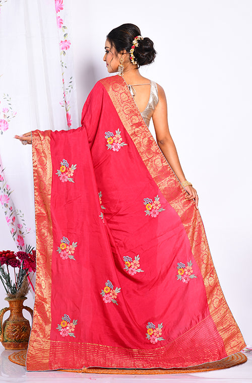 Morchari Heavy Embroidery Saree - Maroon - Distacart