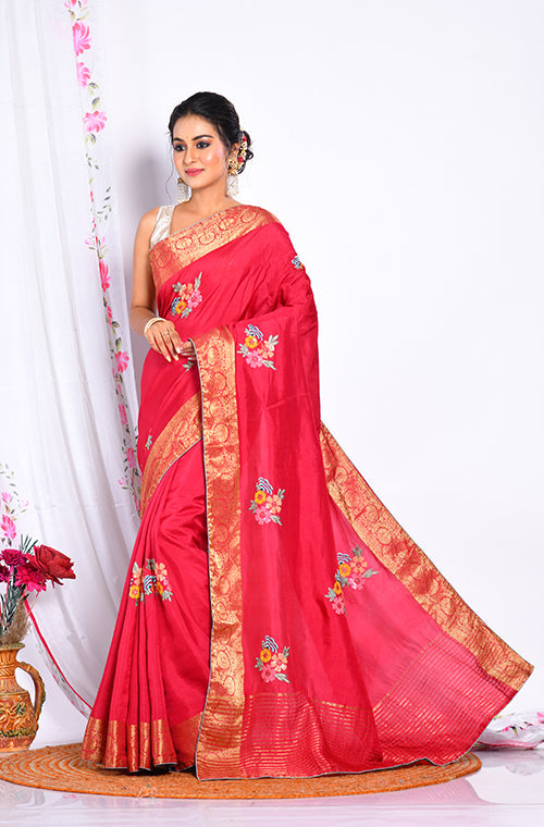 Morchari Heavy Embroidery Saree - Maroon - Distacart