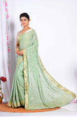 Thumbnail for Morchari Heavy Embroidery Saree - Light Green - Distacart