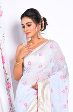 Thumbnail for Morchari Heavy Embroidery Saree - Light Blue - Distacart