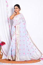 Thumbnail for Morchari Heavy Embroidery Saree - Light Blue - Distacart