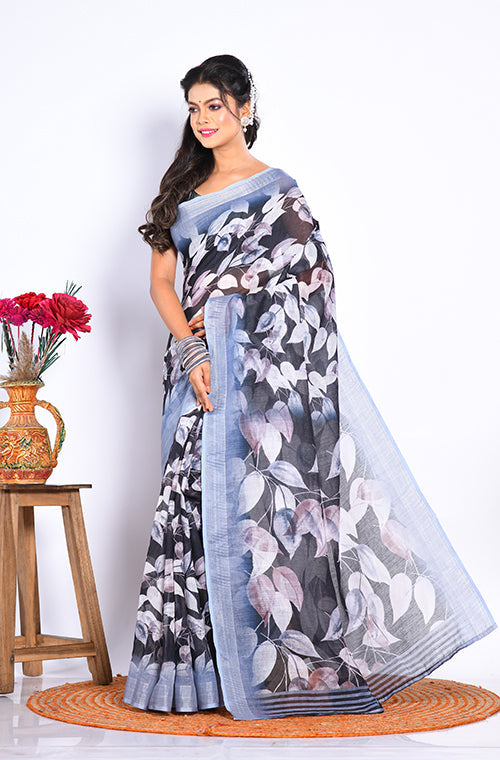 Morchari Semi Digital Print Saree - Multicolour - Distacart