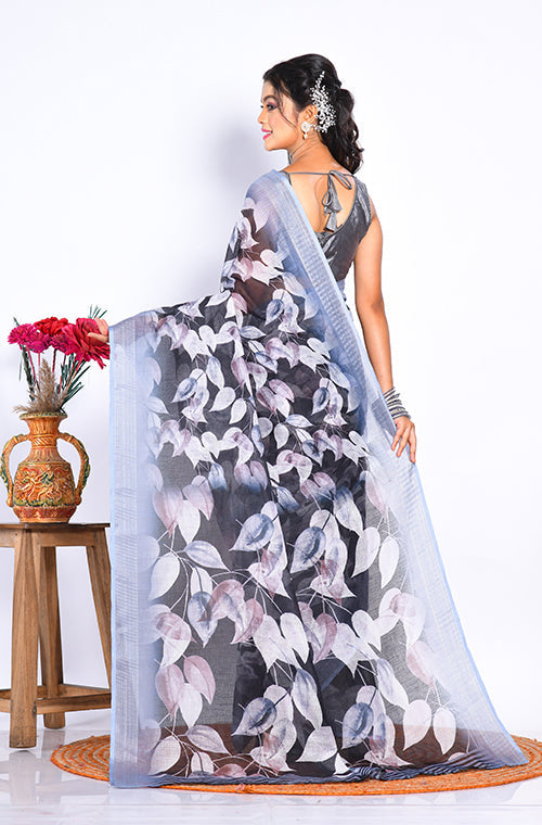 Morchari Semi Digital Print Saree - Multicolour - Distacart