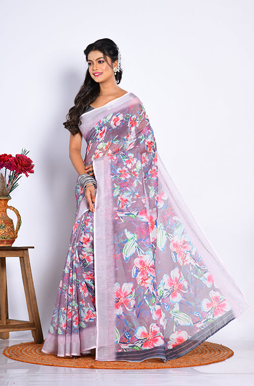 Morchari Semi Digital Print Saree - Multicolour - Distacart