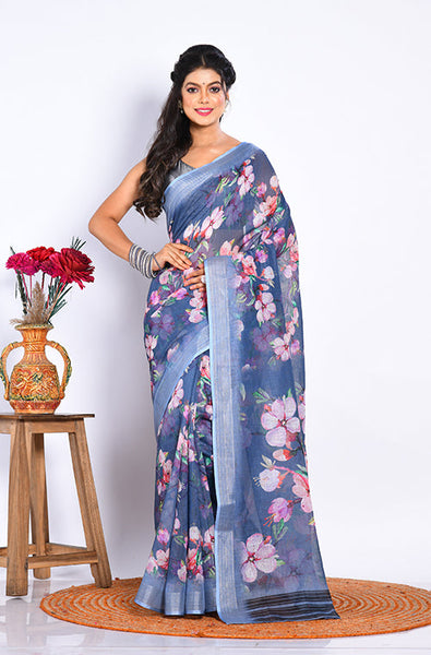 Morchari Semi Digital Print Saree - Multicolour - Distacart