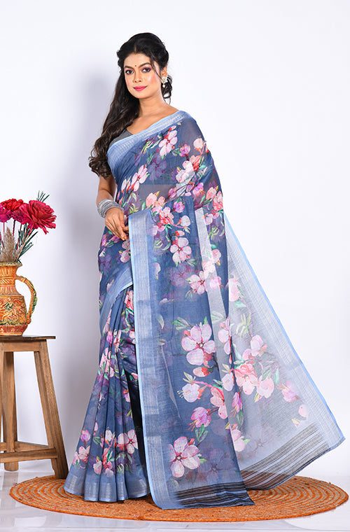 Morchari Semi Digital Print Saree - Multicolour - Distacart